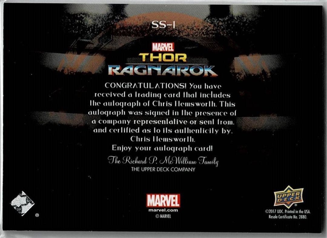 クリストファー・ヘムズワース ソー Marvel直筆サインカード マーベル