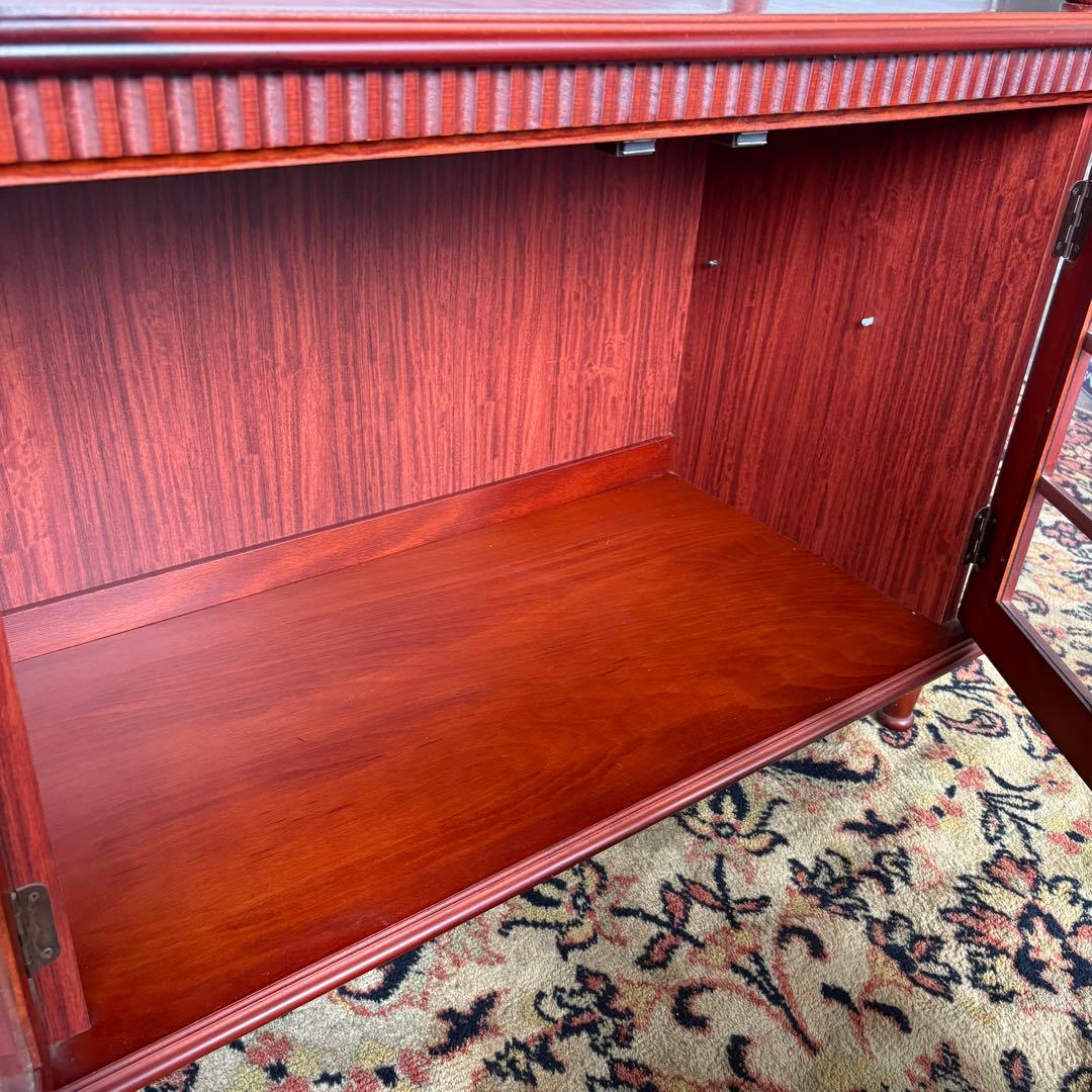 四国工芸　木製電話台・ファックス台 2段式 ブラウン ガラス棚 シコークラフト