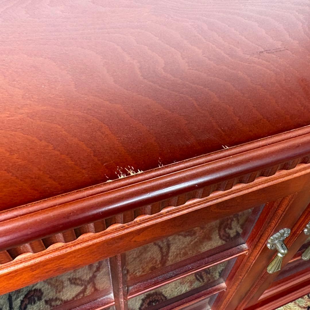 四国工芸　木製電話台・ファックス台 2段式 ブラウン ガラス棚 シコークラフト