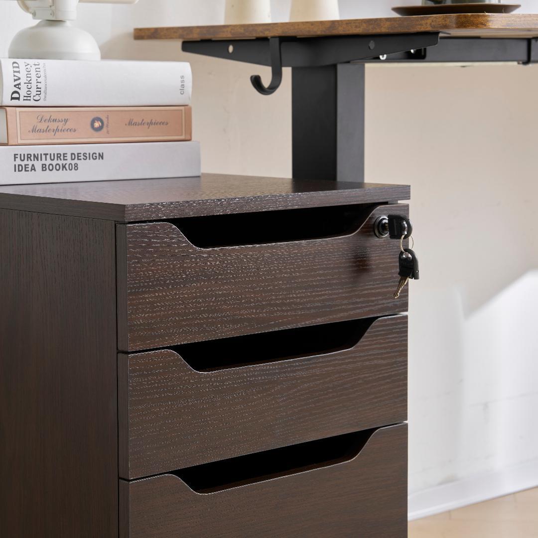 【クルミ】デスクワゴン サイドワゴン　鍵付き キャスター付き 脇机 オフィス