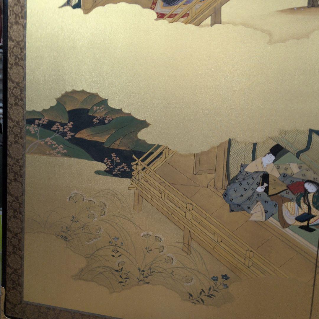 源氏物語の屏風絵。岡田泰水作。良品。