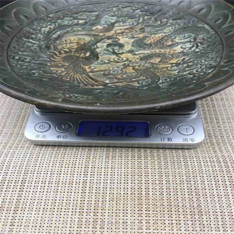 古玩古工芸品黄銅竜鳳大皿器型規整文房用品
