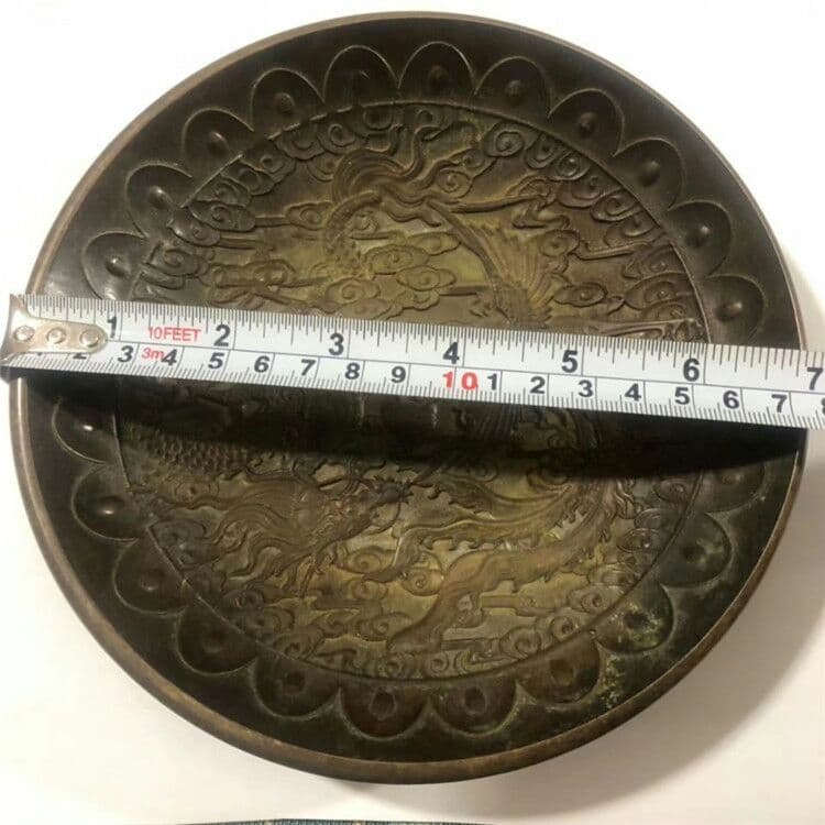 古玩古工芸品黄銅竜鳳大皿器型規整文房用品