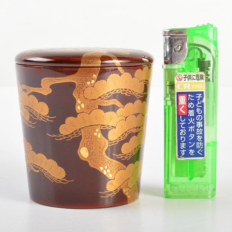 茶道具　山中塗　道場宗廣作　老松蒔絵　末広棗　共箱　V　R6875
