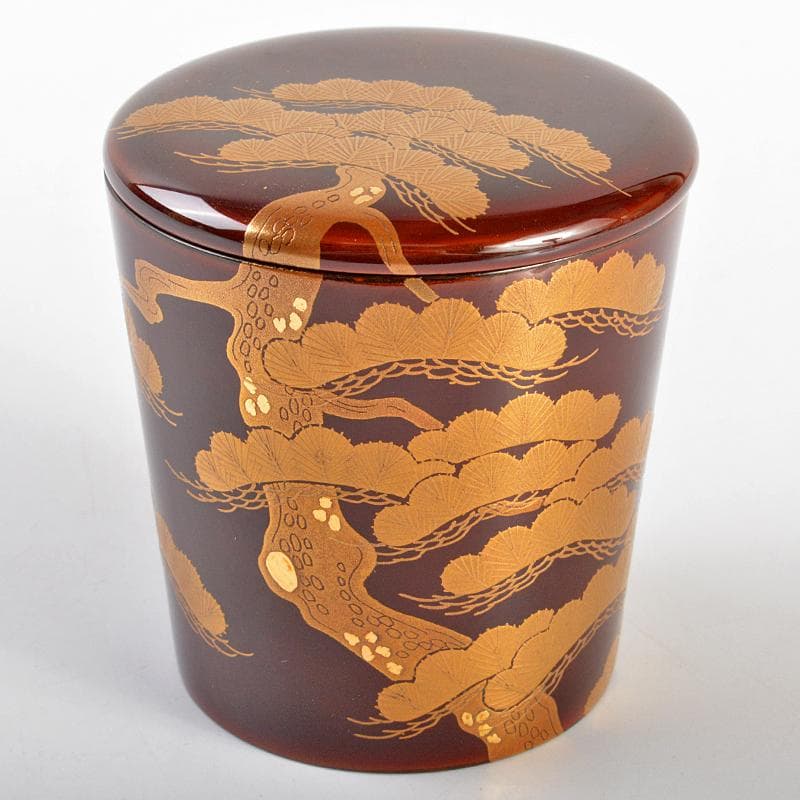 茶道具　山中塗　道場宗廣作　老松蒔絵　末広棗　共箱　V　R6875