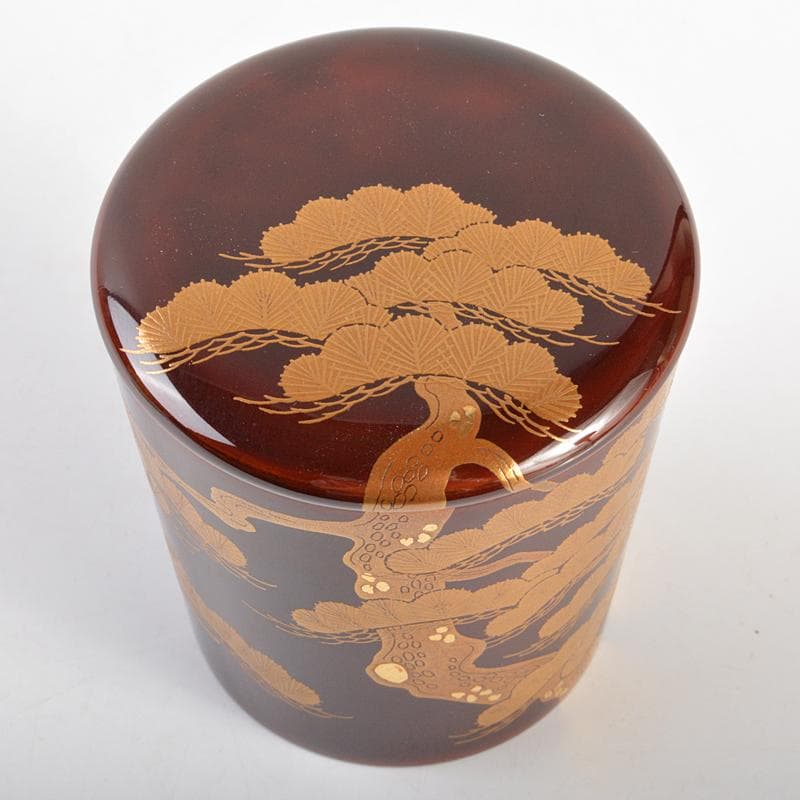 茶道具　山中塗　道場宗廣作　老松蒔絵　末広棗　共箱　V　R6875