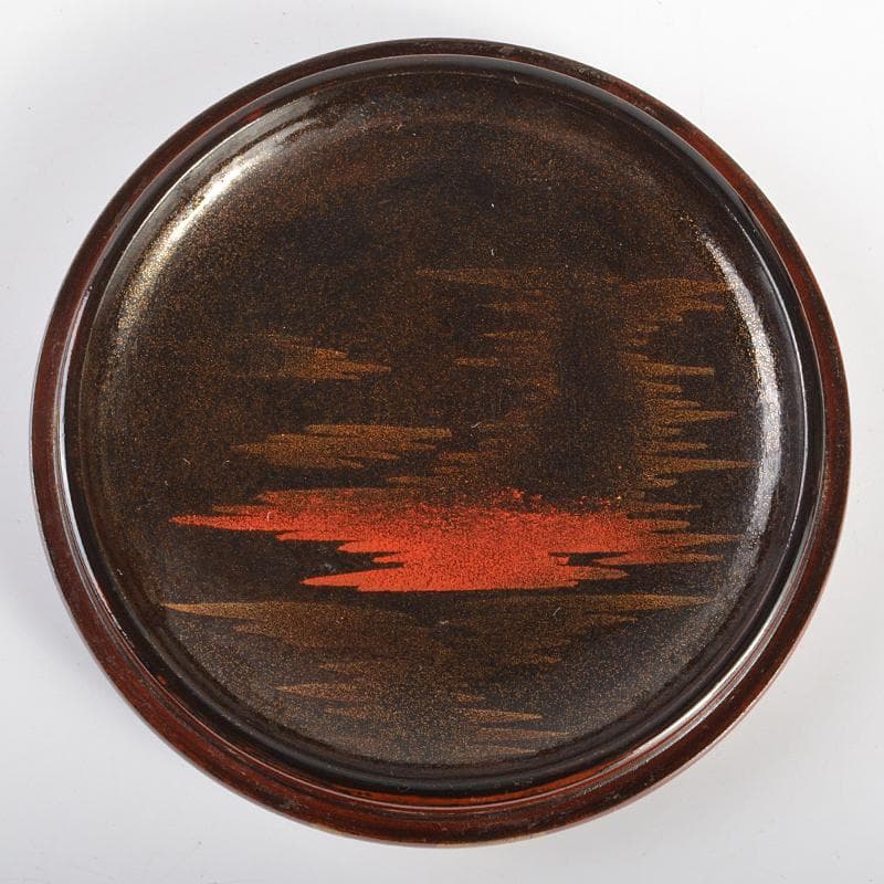 茶道具　山中塗　道場宗廣作　老松蒔絵　末広棗　共箱　V　R6875