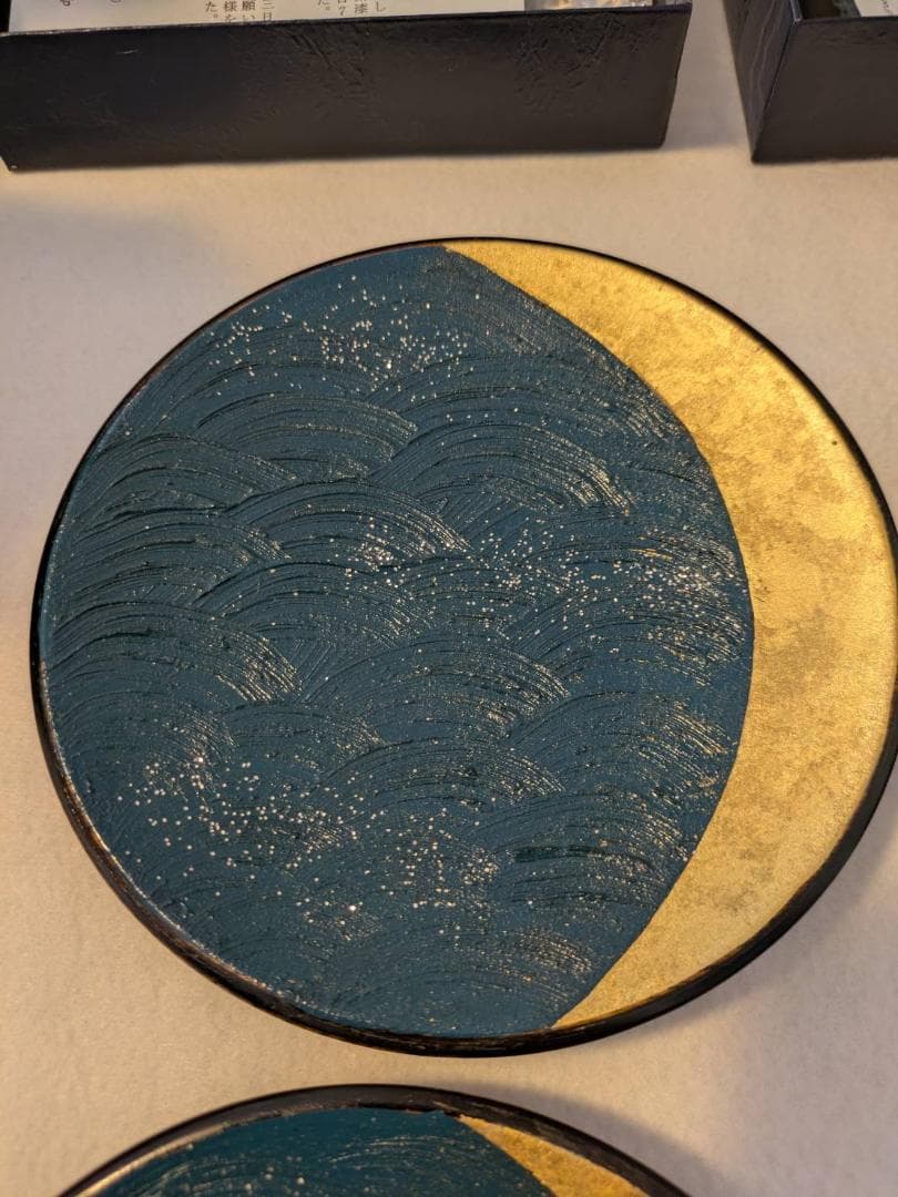 吉田華正作　漆器　蒔絵　銘々皿　ブルームーン　新品２箱４枚セット