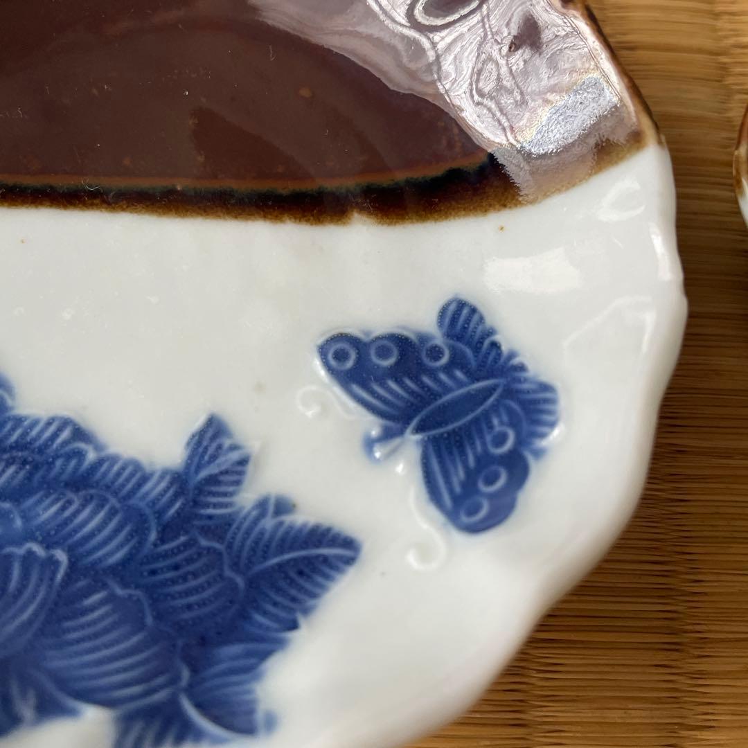 掛分け蝶牡丹紋 小皿　6客　吸坂　染付　豆皿　八寸にも