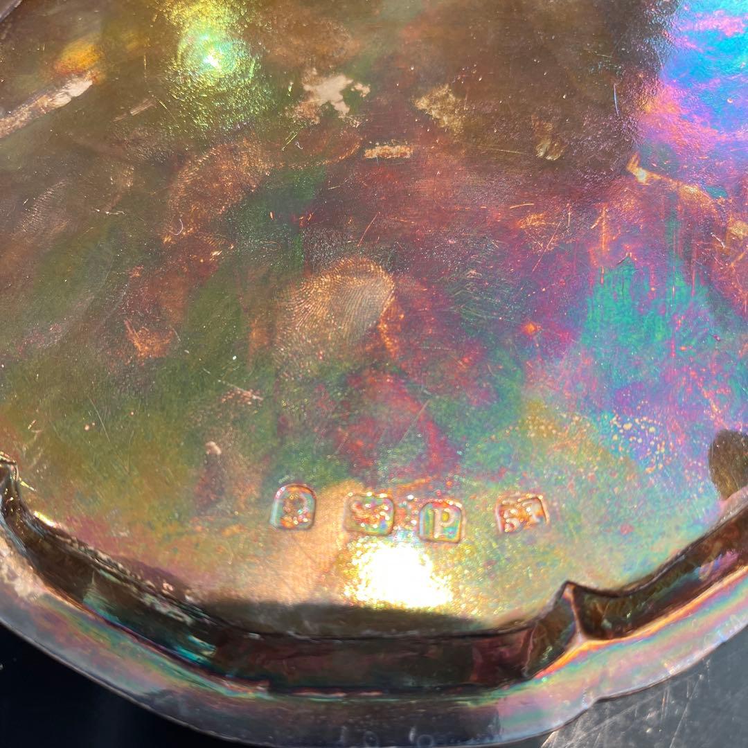 アンティーク　純銀　足付きトレイ