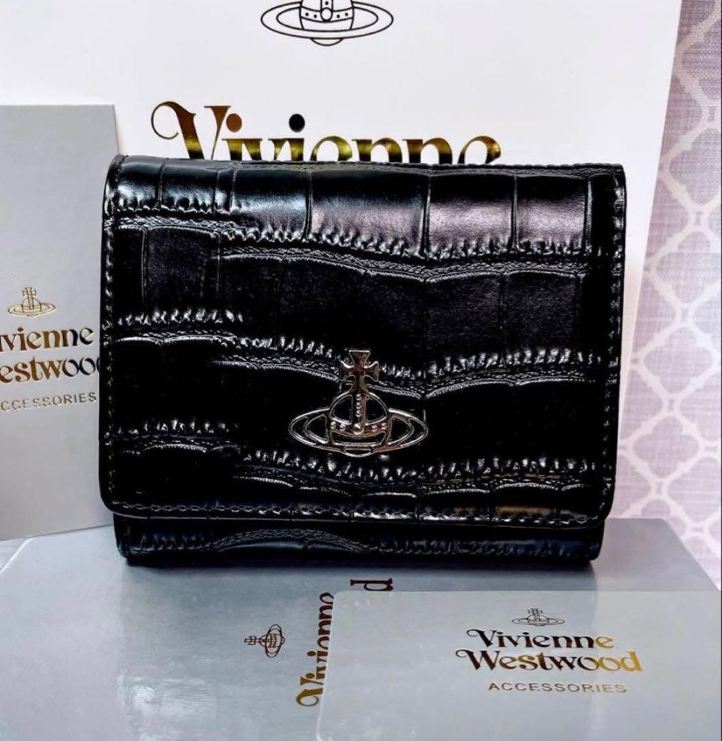 【新作☆内側に素敵な柄】新品 ヴィヴィアン・ウエストウッド 三折財布 ブラック