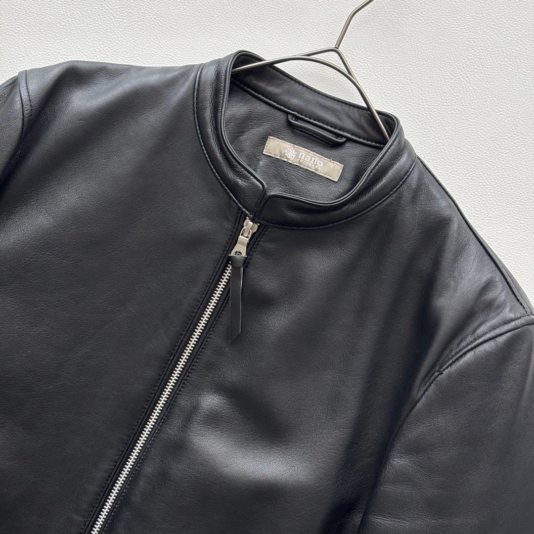 01992 ナノユニバース　シングルライダースジャケット　ラムレザー　メンズ　L