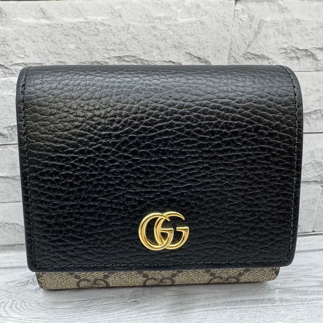 【極美品】GUCCI 二つ折り財布 GG柄 スプリーム マーモント ブラック