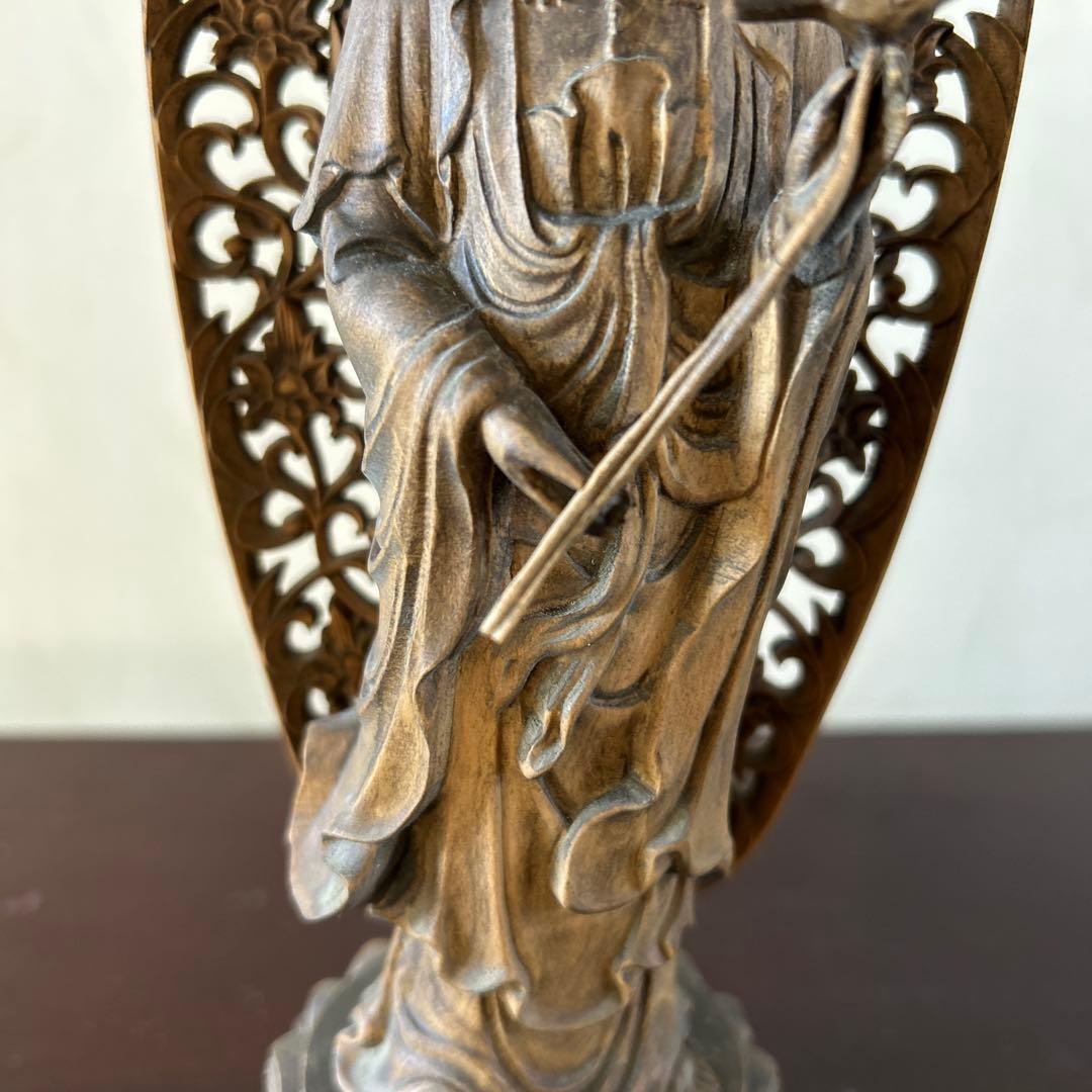 【骨董品】観世音菩薩立像　勢至菩薩立像　2体セット　木彫り　仏像