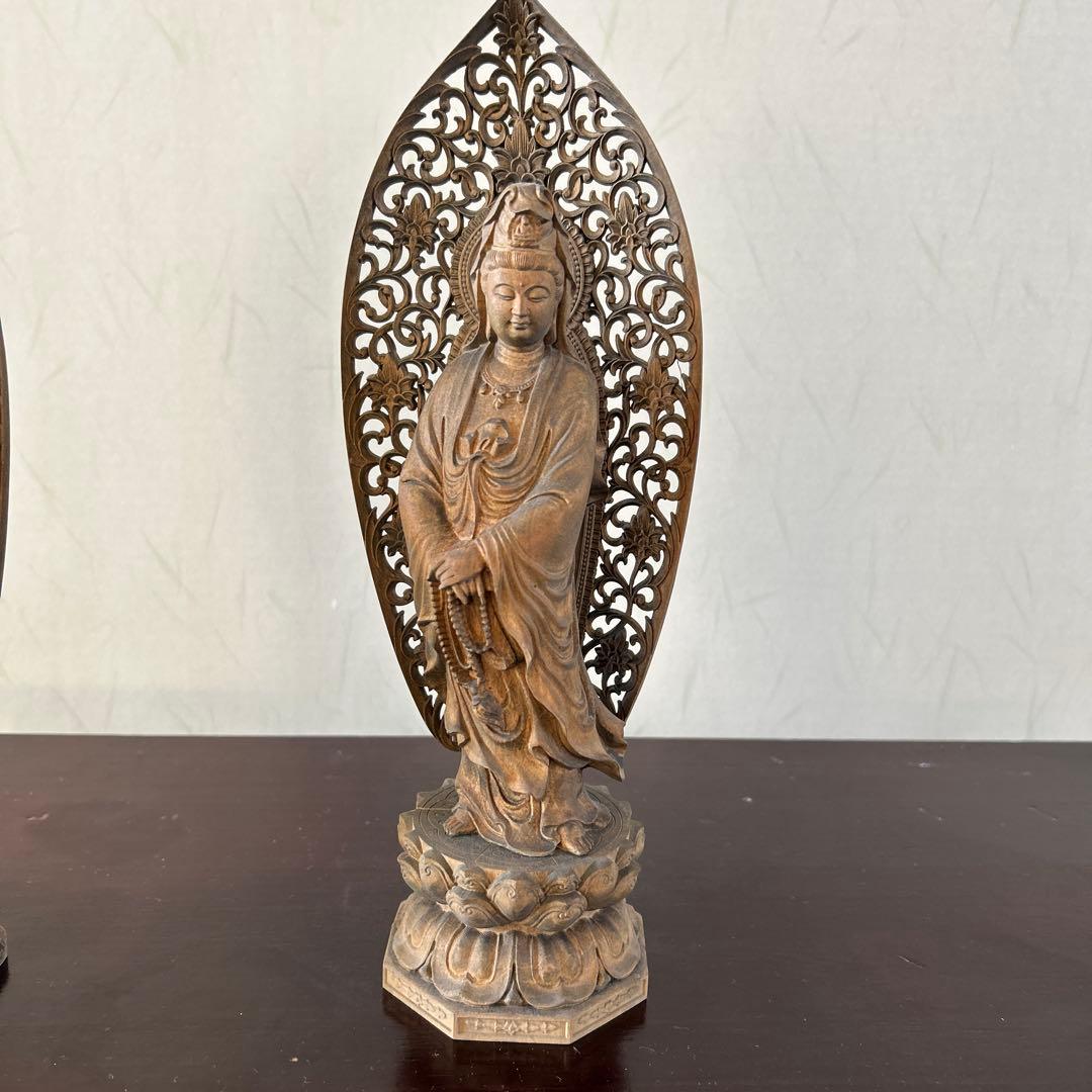 【骨董品】観世音菩薩立像　勢至菩薩立像　2体セット　木彫り　仏像