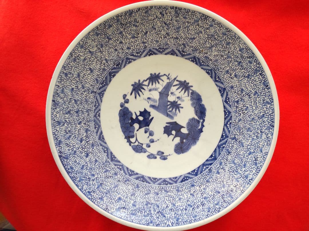 古伊万里染め付け微塵唐草平大鉢/江戸中期頃