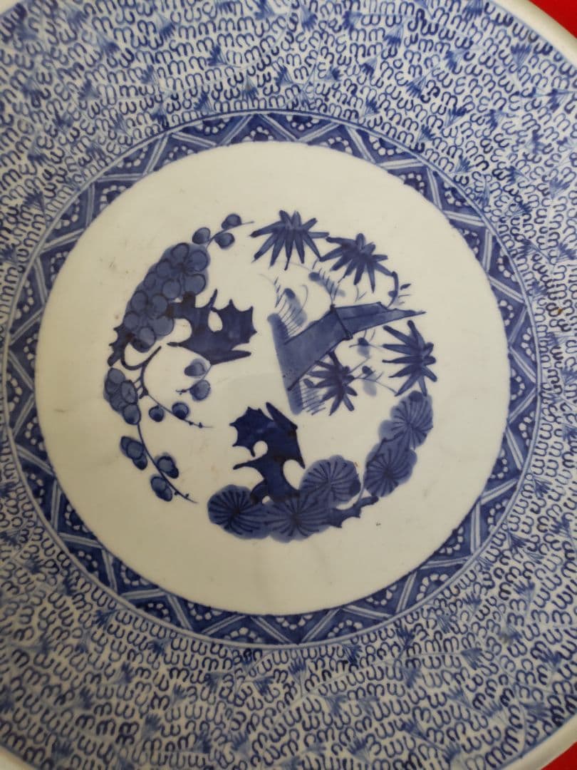 古伊万里染め付け微塵唐草平大鉢/江戸中期頃