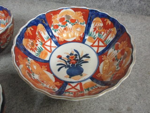 伊万里 色絵 錦手 三つ鉢 [B24006] 花篭手 アンティーク 古玩 古美術