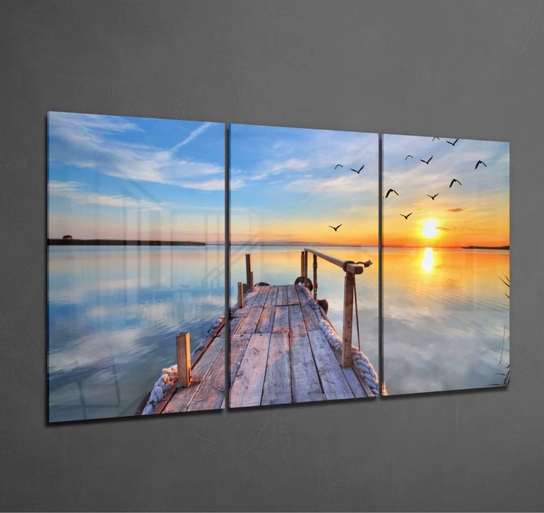 新品　ガラス　壁掛け　アートパネル ポスター　3PCSセット 自然風景　絵画