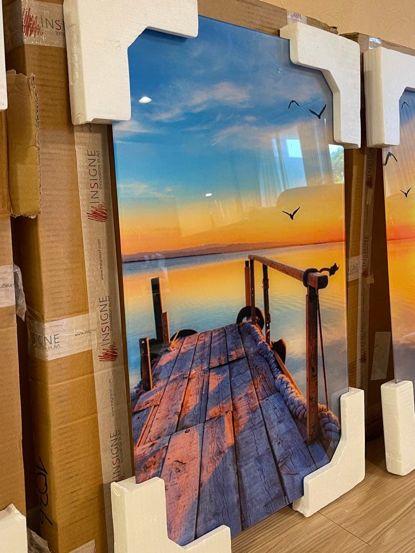 新品　ガラス　壁掛け　アートパネル ポスター　3PCSセット 自然風景　絵画