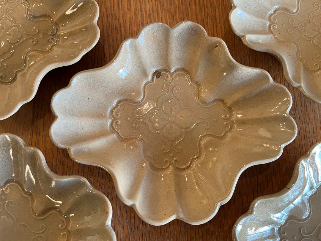 古瀬戸 御深井焼 菊皿 輪花皿 【5客】