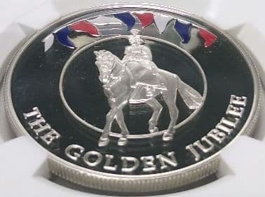 2002 ゴールデンジュビリー 馬上の女王 P50銀貨 NGC PF69UC