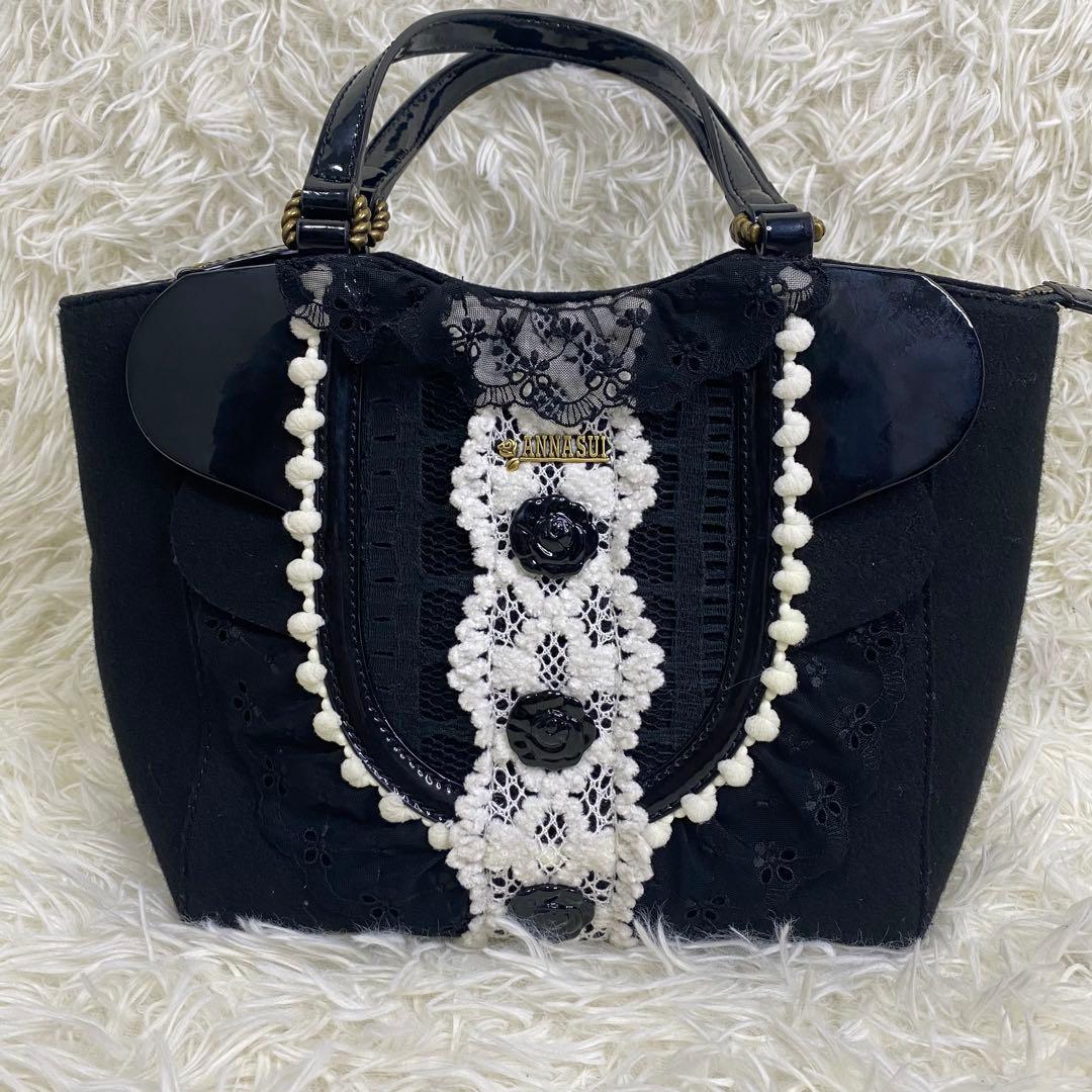 【★銀猫★】ANNA SUI 2way ハンド ショルダーバッグ ブラック
