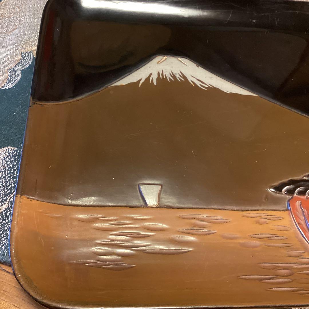A1039 木製輪島塗　富士山　蒔絵　角盆　1枚