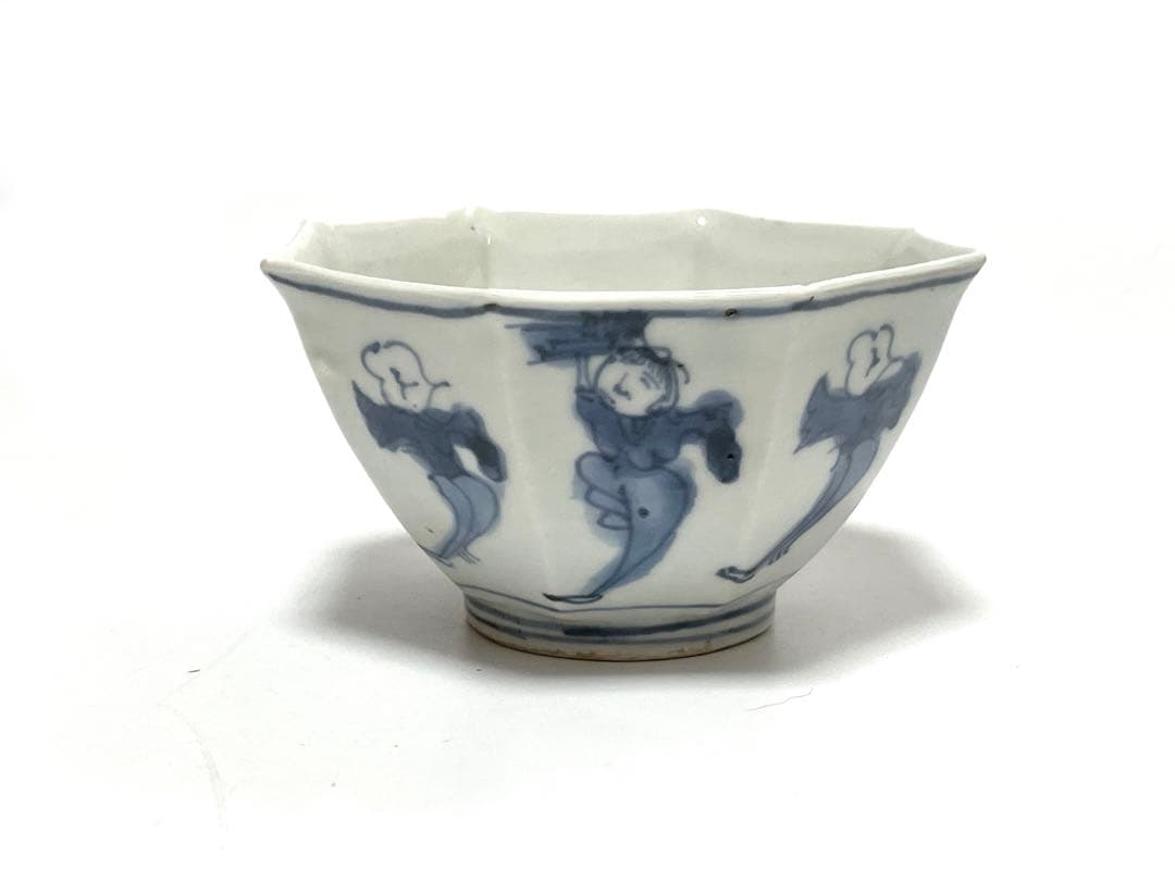 アンティーク　骨董　古伊万里　染付　唐子図　八角　向付　蕎麦猪口　小鉢