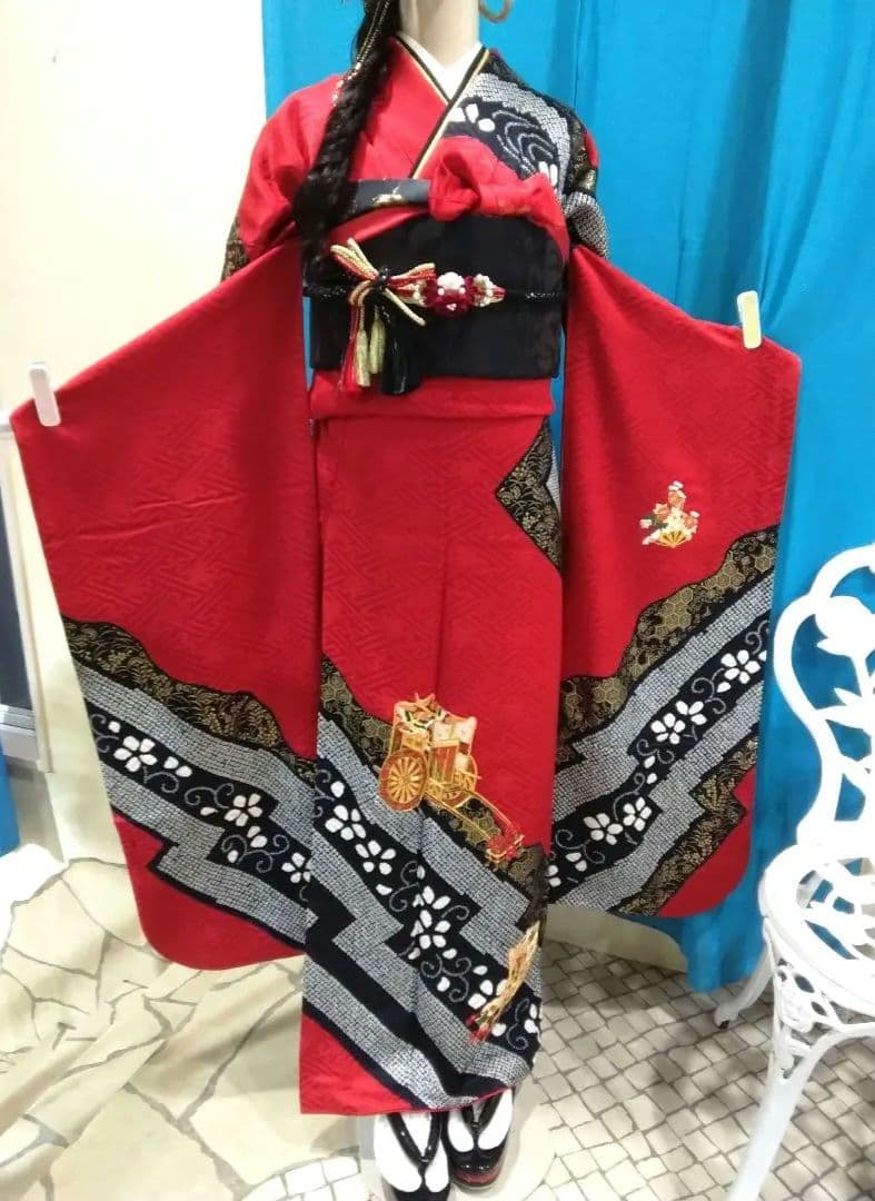 振袖フルセット、正絹絞り成人式、重ね衿帯揚げ帯締め、京うるし箔袋帯、襦袢