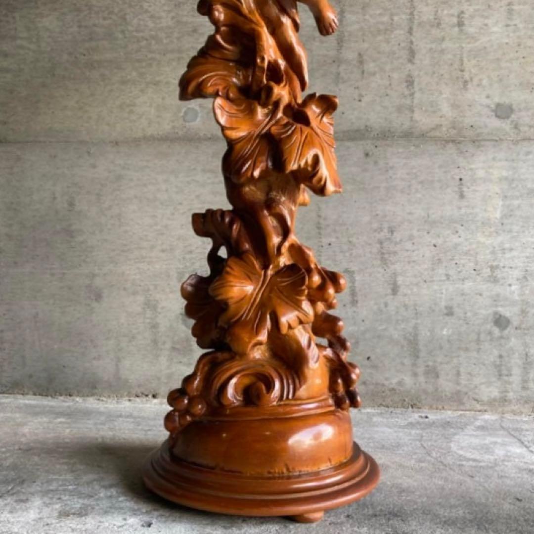 飾り台 花台 スタンド テーブル 大型 木製 木彫り 彫刻 天使 リーフ レトロ