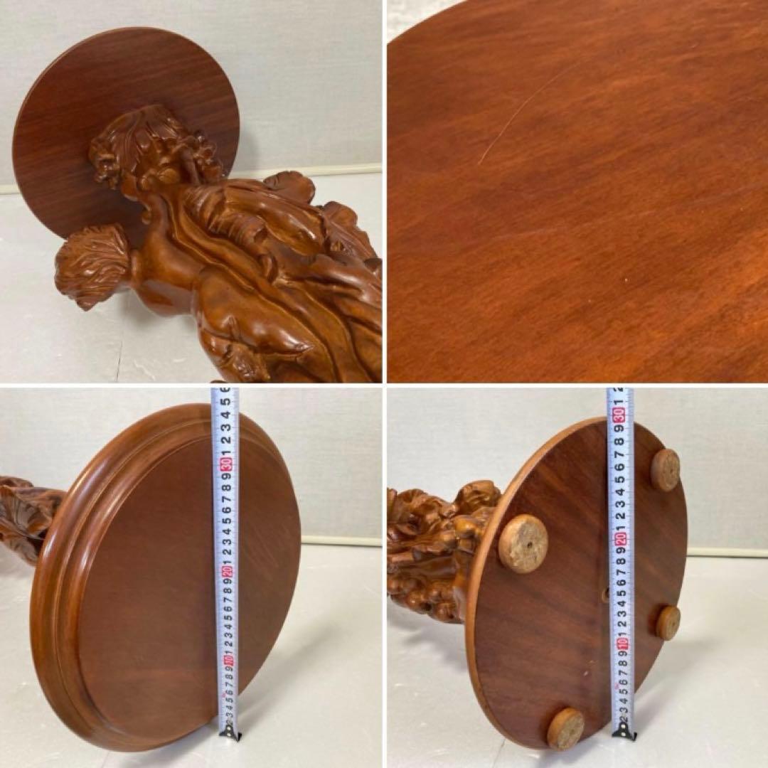 飾り台 花台 スタンド テーブル 大型 木製 木彫り 彫刻 天使 リーフ レトロ