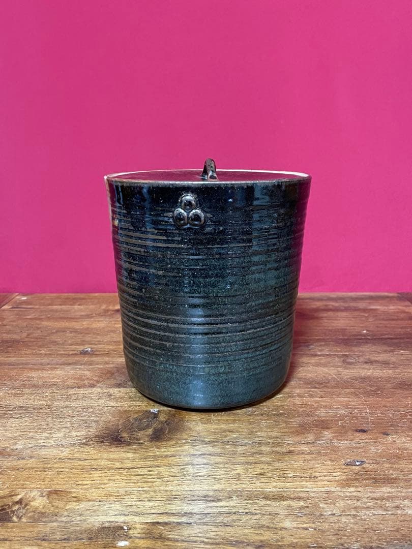 淡海ぜぜ 陽炎園 岩崎新定 膳所焼 耳付水指古膳所写耳付水指裏千家十五代鵬雲斎