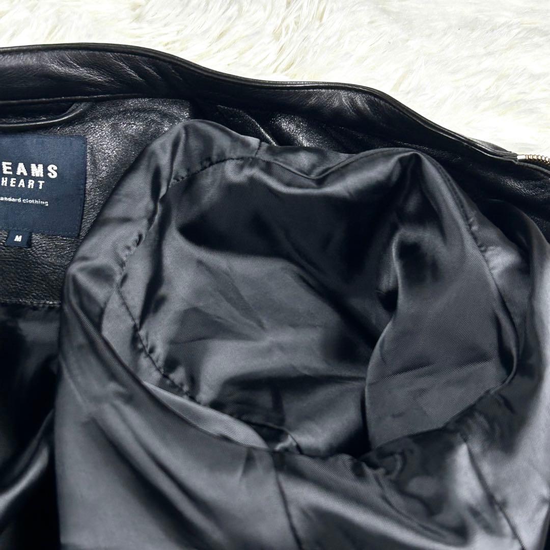 極美品 ビームスハート ダブルジップ シングルライダースジャケット 羊革 黒 秋