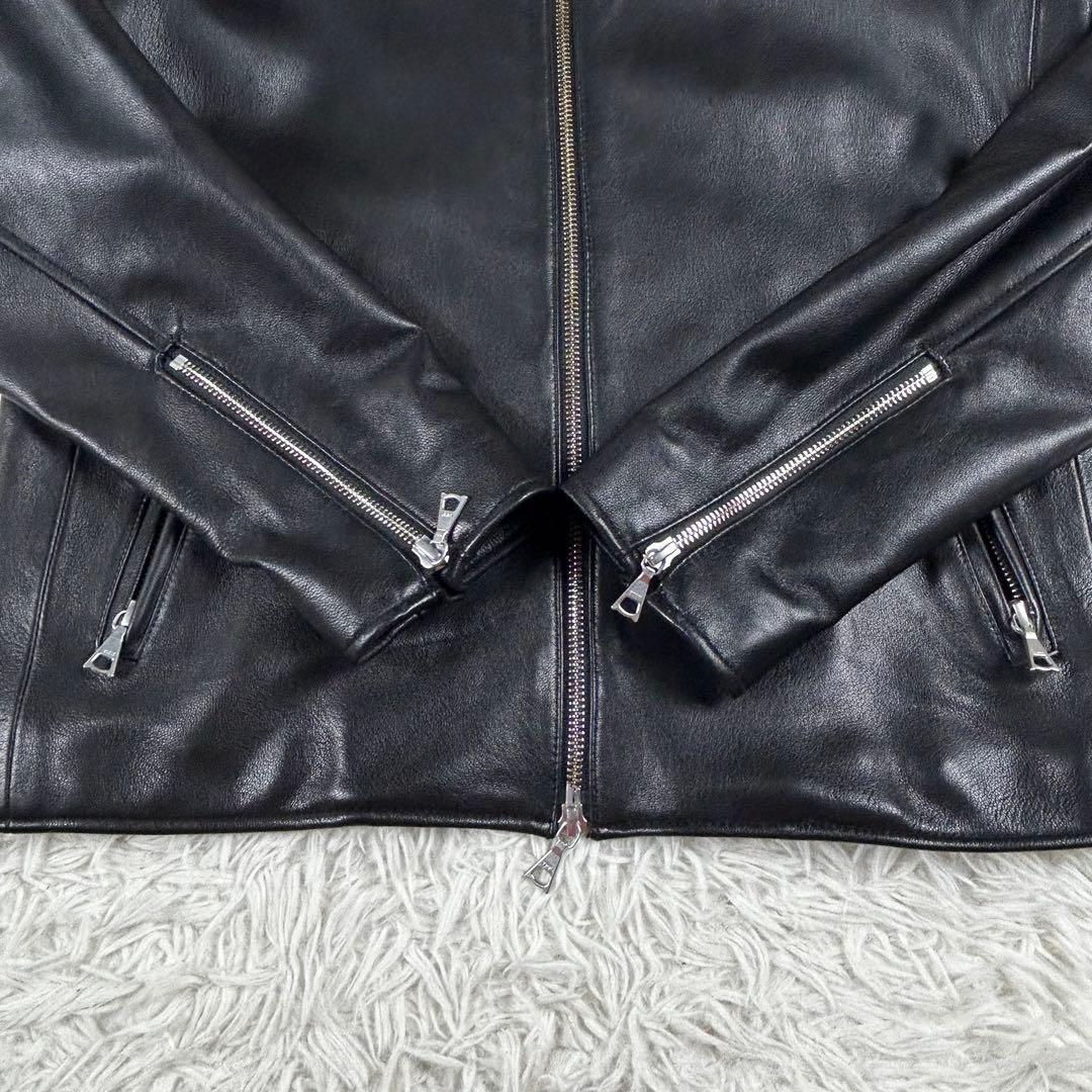 極美品 ビームスハート ダブルジップ シングルライダースジャケット 羊革 黒 秋