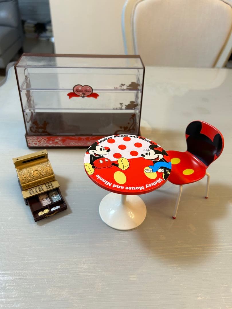 ミニーマウス　ラブリーケーキ　7種　ショーケース　レジ　テーブルセット