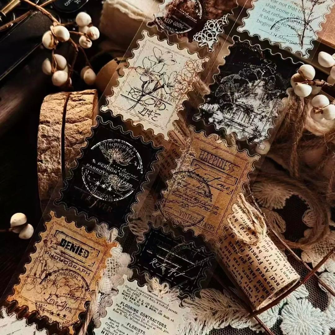 PET 时光印记邮票4cm×5m ダイカット 海外マスキングテープ　スタンプ