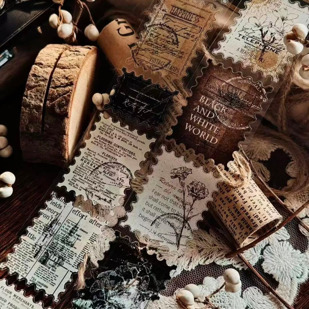 PET 时光印记邮票4cm×5m ダイカット 海外マスキングテープ　スタンプ