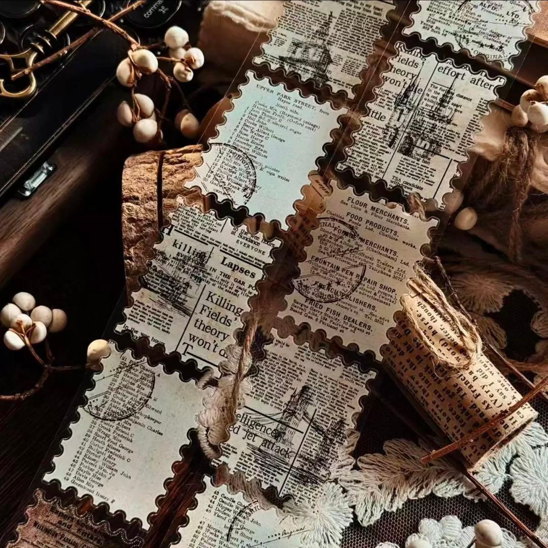 PET 时光印记邮票4cm×5m ダイカット 海外マスキングテープ　スタンプ