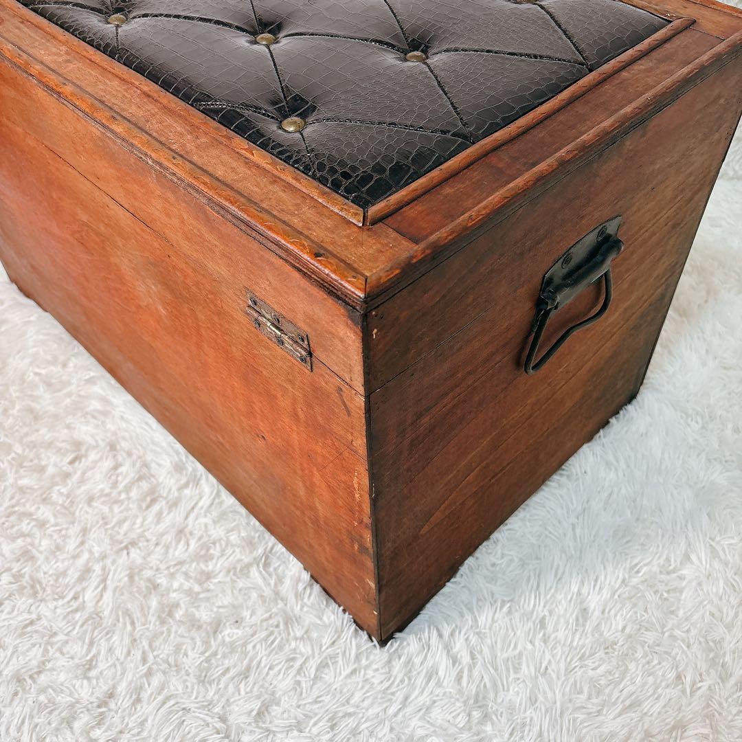 ✨送料無料✨ アンティーク スツール ボックス 収納ボックス クロコ型押し 宝箱