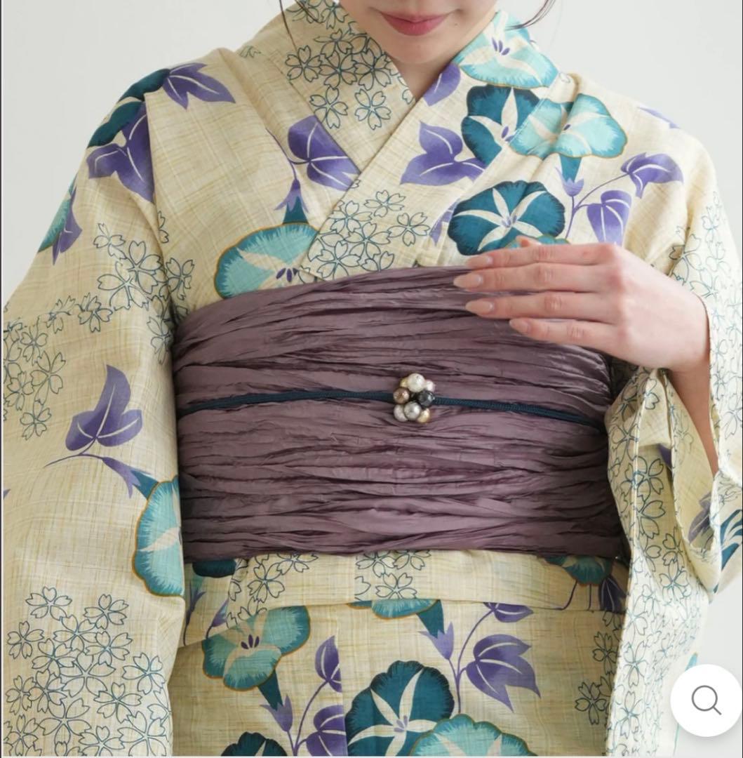 utatane 綿麻 ゆかた フリーサイズ 水色の朝顔、下駄付き