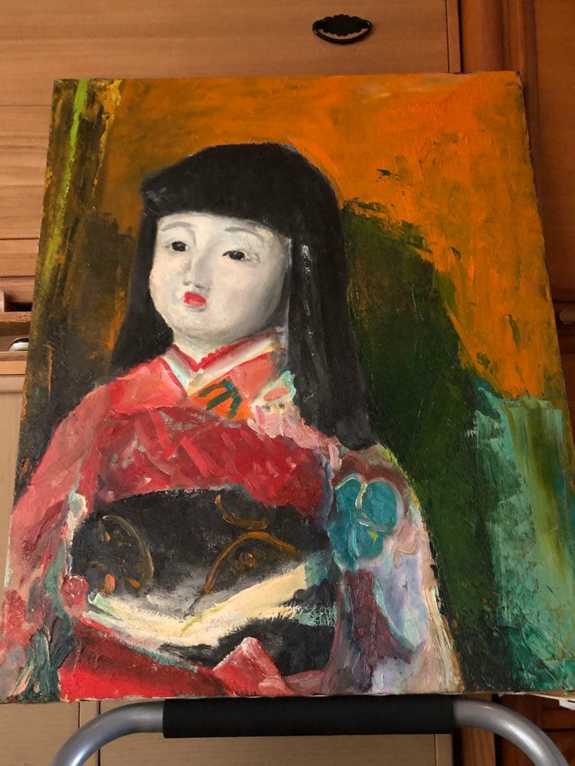 作者　micchan 油絵　F15号　原画　日本人形