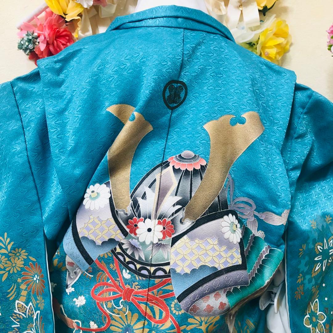 七五三　男の子‼️人気水色⭐︎兜金彩箔煌びやか極めてる⭐︎完全フルセット⭐︎袴金蘭未使用