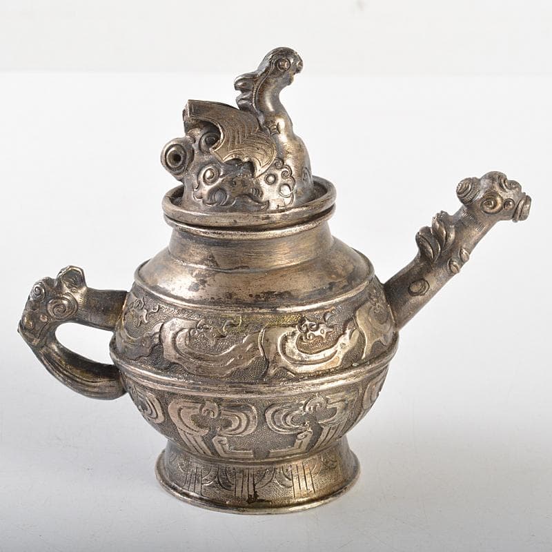 中国　白銅　饕餮文　神獣摘　水注　水滴　V　R7117