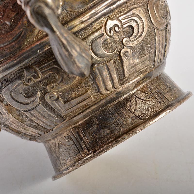 中国　白銅　饕餮文　神獣摘　水注　水滴　V　R7117