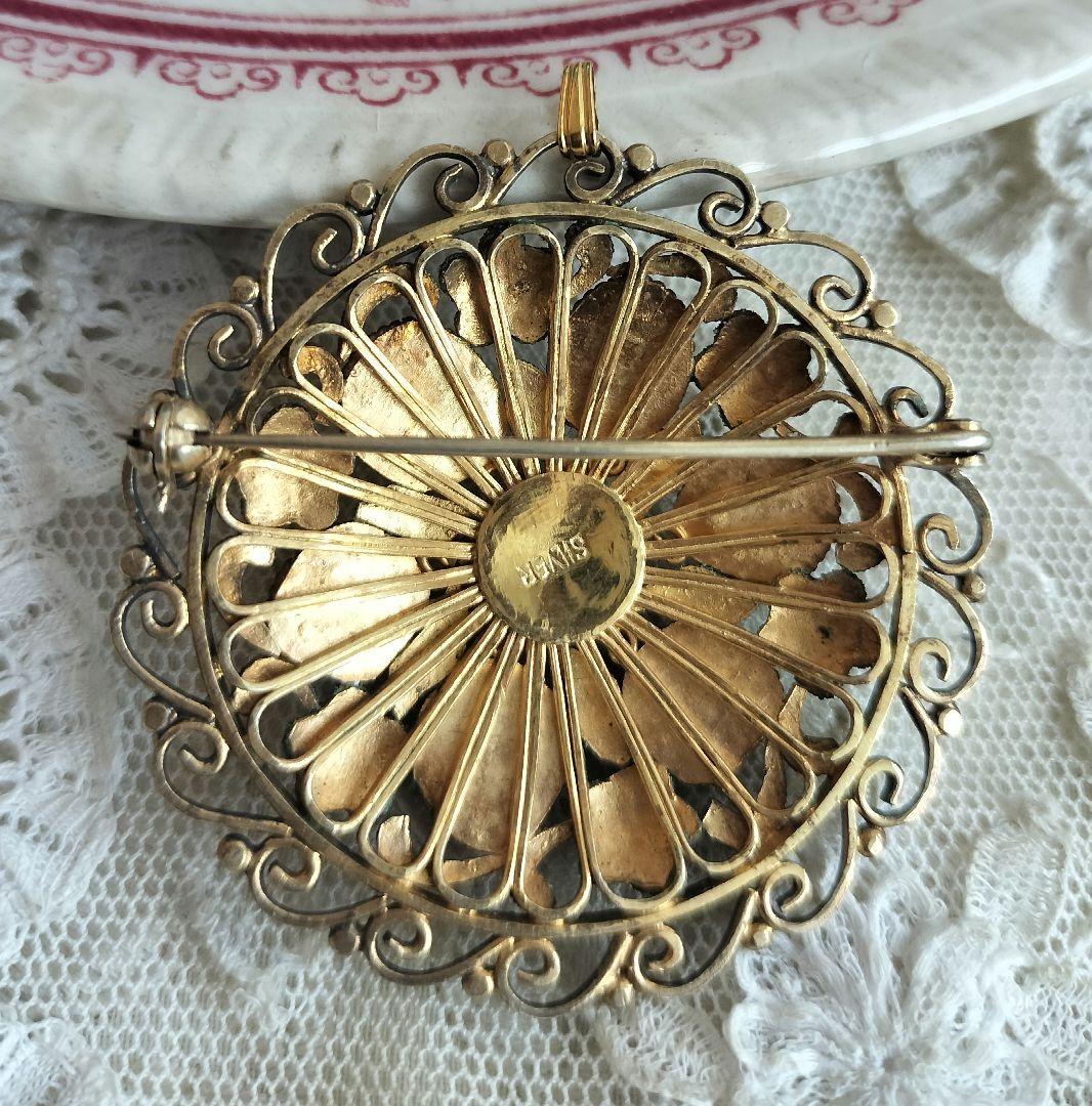 中国七宝 ターコイズ ブルーエナメルフラワーブローチ兼ペンダントトップ 銀線細工