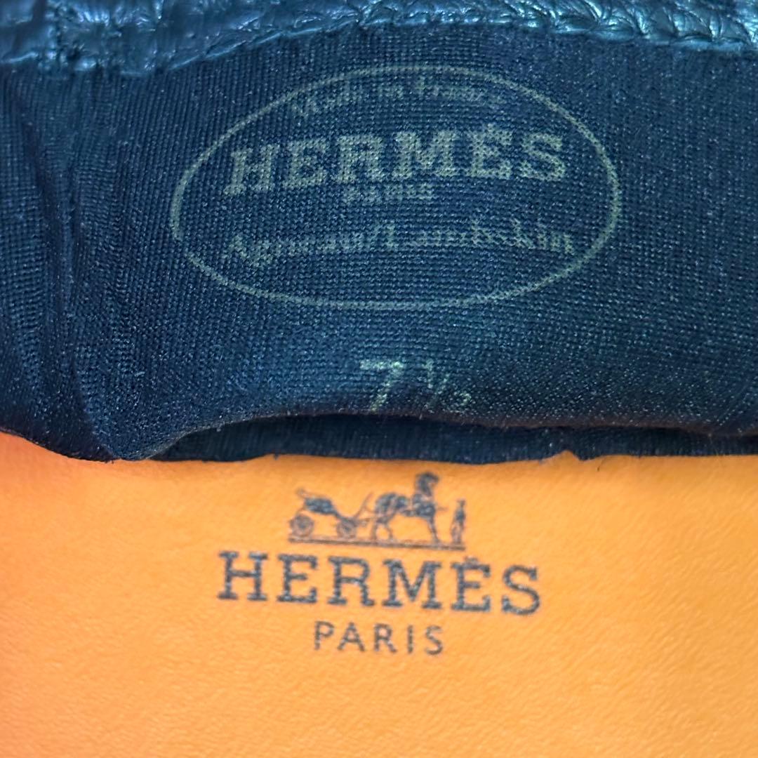 極美品HERMES ラムレザー シルバーセリエボタングローブ フランス製 メンズ