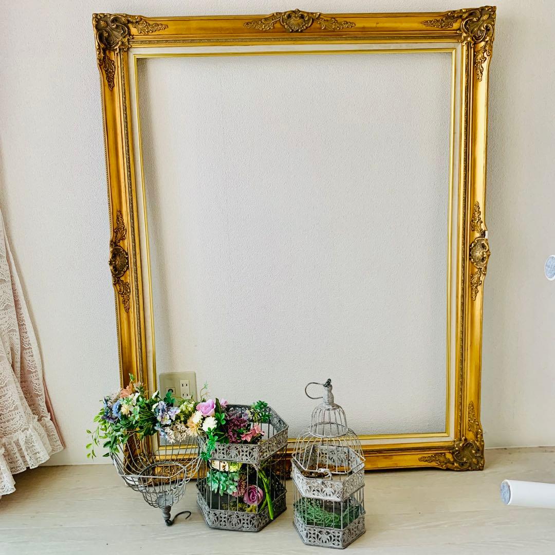【希少】1m超え！賃貸OK巨大ゴールドフレーム 額縁 アンティーク仕上げ