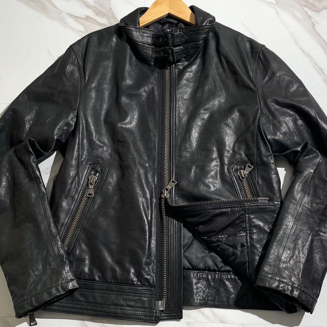 希少サイズ☆バーバリーブラックレーベル ライダース レザージャケット LL