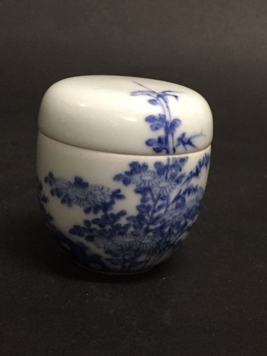 清時代 染付棗  青花茶器 茶道 中国古玩時代もの